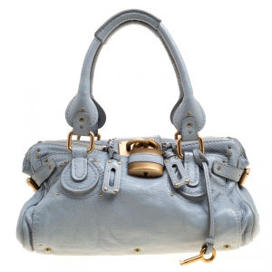 Pre Owned Chloe Pale Blue Leather Medium Paddington Satchel