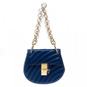 Pre Owned Chloe Blue Leather Mini Drew Bijou Shoulder Bag