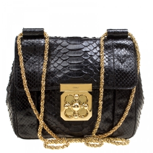 Pre Owned Chloe Black Python Leather Elsie Square Shoulder Bag