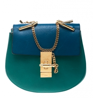 Pre Owned Chloe Green/Blue Leather Small Drew Shoulder Bag