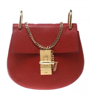 Pre Owned Chloe Red Leather Small Drew Shoulder Bag