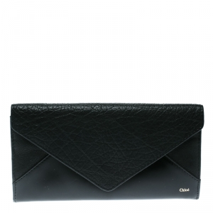 Chloe Black Leather and Patent Leather Envelope Wallet