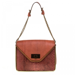 Pre Owned Chloe Red/Brown Python Medium Sally Flap Shoulder Bag