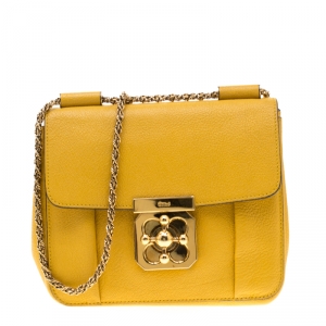 Pre Owned Chloe Mustard Leather Small Elsie Shoulder Bag