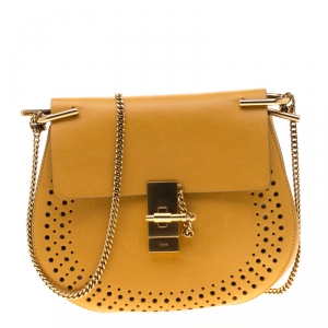 Pre Owned Chloe Mustard Leather Medium Drew Shoulder Bag