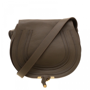 Pre Owned Chloe Khaki Green Leather Medium Marcie Crossbody Bag