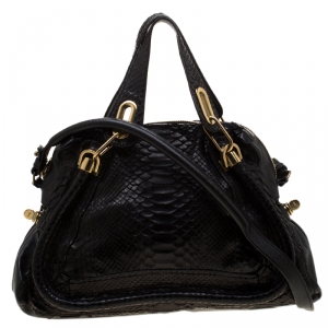 Pre Owned Chloe Black Python and Leather Medium Paraty Shoulder Bag