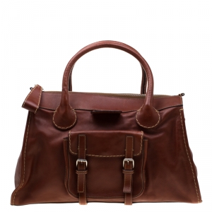 Pre Owned Chloe Brown Leather Edith Shopper Tote
