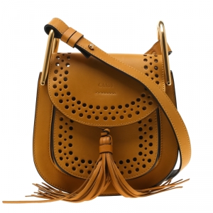 Pre Owned Chloe Mustard Laser Cut Leather Mini Hudson Shoulder Bag