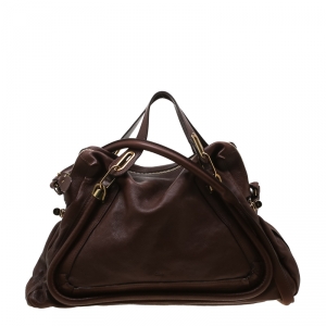 Pre Owned Chloe Brown Leather Large Paraty Shoulder Bag