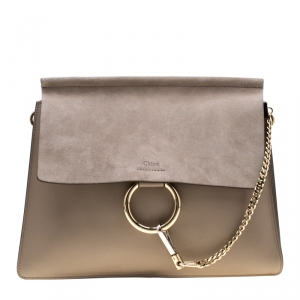 Pre Owned Chloe Grey Leather and Suede Faye Shoulder Bag