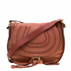 Pre Owned Chloe Coral Orange Leather Medium Marcie Crossbody Bag