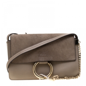 Pre Owned Chloe Grey Leather and Suede Small Faye Shoulder Bag 