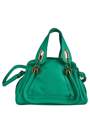 Pre Owned Chloe Coral Green Leather Small Paraty Shoulder Bag