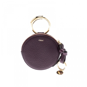 Pre Owned Chloe Purple Leather Alphabet Round Mini Coin Purse