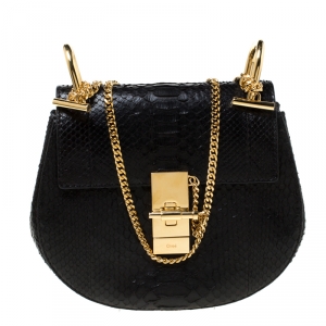 Pre Owned Chloe Black Python Leather Small Drew Shoulder Bag