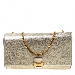 Pre Owned Chloe Gold Leather Bow Detail Chain Shoulder Bag