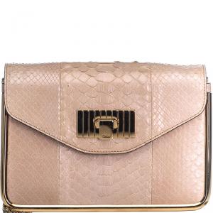 Pre Owned Chloe Beige Python Leather Sally Crossbody Bag