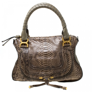 Pre Owned Chloe Olive Green Python Large Marcie Satchel