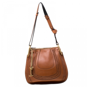 Pre Owned Chloe Brown Perforated Leather Hayley Shoulder Bag