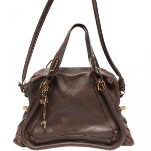 Pre Owned Chloe Brown Leather Medium Military Strap Paraty Shoulder Bag