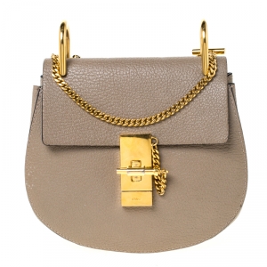 Pre Owned Chloe Grey Leather Mini Drew Shoulder Bag