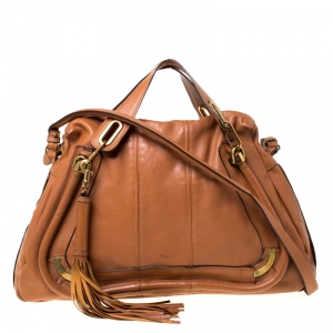 Pre Owned Chloe Brown Leather Large Paraty Shoulder Bag