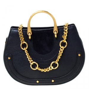 Pre Owned Chloe Navy Blue Leather and Suede Mini Pixie Crossbody Bag