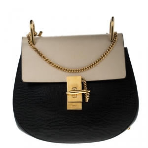 Pre Owned Chloe Black/Off White Leather Medium Drew Shoulder Bag