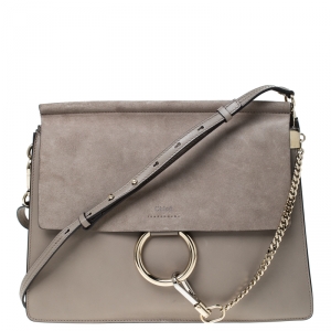 Pre Owned Chloe Taupe Leather and Suede Faye Shoulder Bag