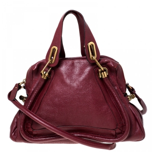 Pre Owned Chloe Burgundy Leather Medium Paraty Shoulder Bag