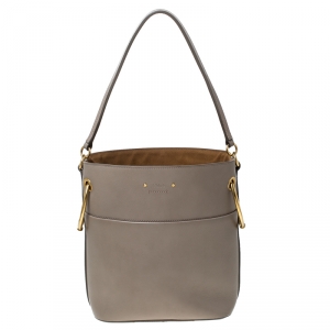 Pre Owned Chloe Grey Leather and Canvas Roy Bucket Bag