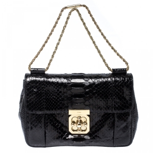 Pre Owned Chloe Black Python Leather Medium Elsie Shoulder Bag       
