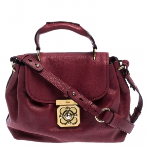Pre Owned Chloe Burgundy Leather Elsie Top Handle Bag