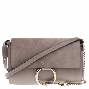 Pre Owned Chloe Taupe Leather and Suede Small Faye Shoulder Bag