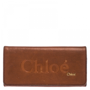 Pre Owned Chloe Tan Leather Flap Continental Wallet 
