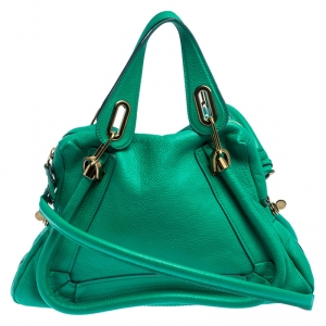 Pre Owned Chloe Green Leather Medium Paraty Shoulder Bag