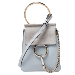 Pre Owned Chloe Grey Leather and Suede Mini Faye Crossbody Bag
