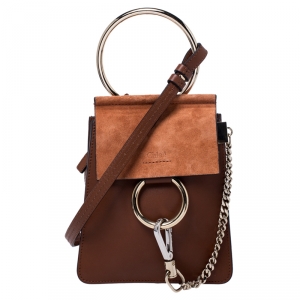Pre Owned Chloe Brown Leather and Nubuck Mini Faye Crossbody Bag