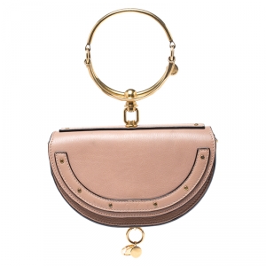 Pre Owned Chloe Beige Leather Small Nile Bracelet Minaudiere Crossbody Bag 