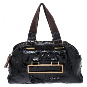 Pre Owned  Chloé Black Patent Leather Metal Flap Pocket Satchel