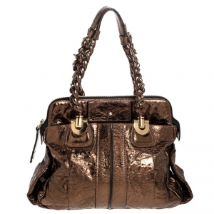 Pre Owned Chloe Metallic Bronze Leather Heloise Satchel