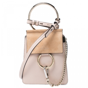 Pre Owned Chloe Beige Leather and Nubuck Mini Faye Crossbody Bag