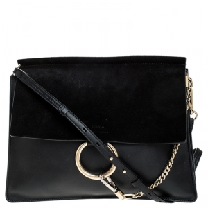Pre Owned Chloe Black Leather and Nubuck Medium Faye Shoulder Bag