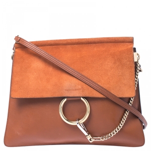 Pre Owned Chloe Brown Leather and Suede Faye Shoulder Bag