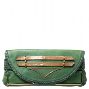Pre Owned Chloe Green Leather and Python Limited Edition Clutch
