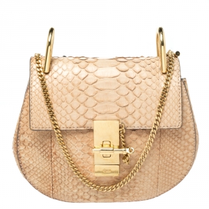 Pre Owned Chloe Beige Python Small Drew Shoulder Bag