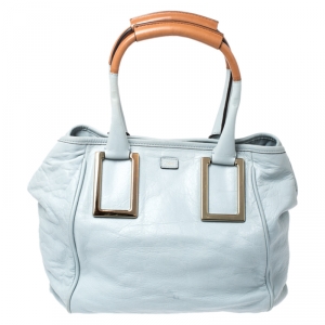 Pre Owned Chloe Sky Blue/Beige Leather Ethel Satchel