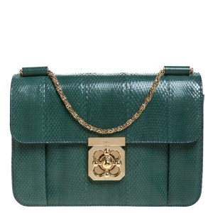 Pre Owned Chloe Green Snakeskin Medium Elsie Shoulder Bag