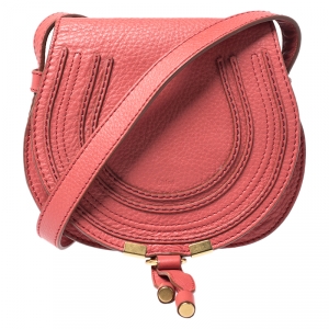 Pre Owned Chloe Coral Leather Mini Marcie Crossbody Bag